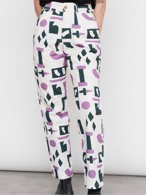 Lazy Oaf Pants Feeling Symbolic Weird Shapes Green Purple Womens Size 24